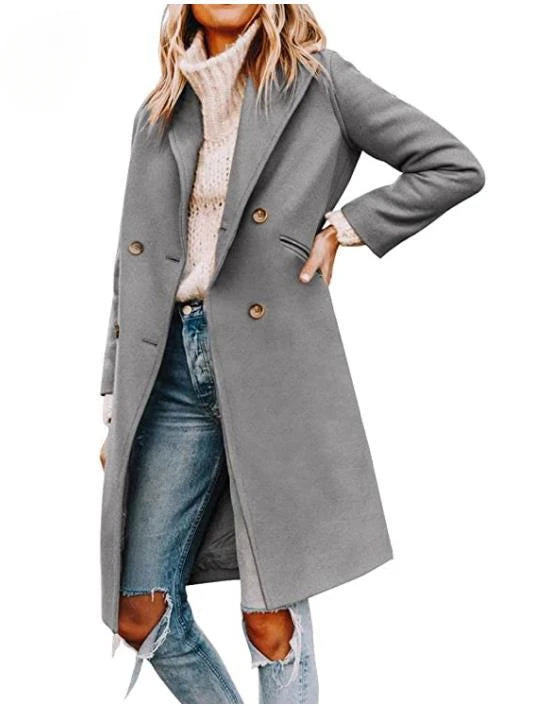 Women's Winter Wool Coat. Notch Lapel, Single-Breasted .