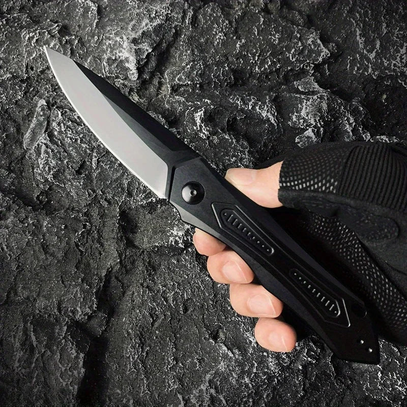 KS 7800 Folding Knife. Black Aluminum Handle. Camping -Hunting- Self-defense .