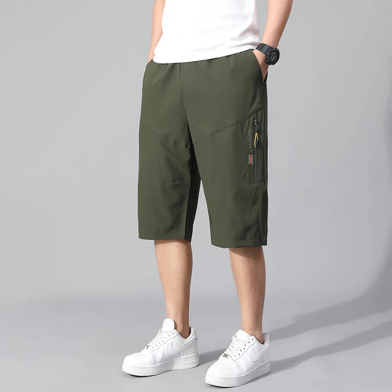 Men's Cargo Shorts, Zipper Pocket, Cotton Shorts. Elastic Waist, Sports -  Casual Short Pants.