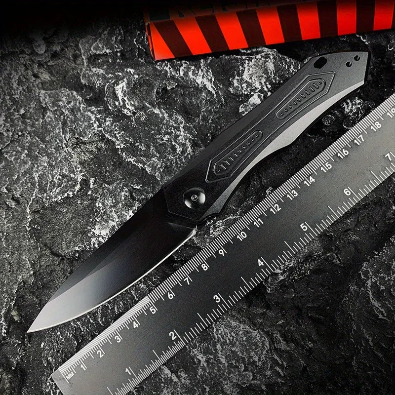 KS 7800 Folding Knife. Black Aluminum Handle. Camping -Hunting- Self-defense .