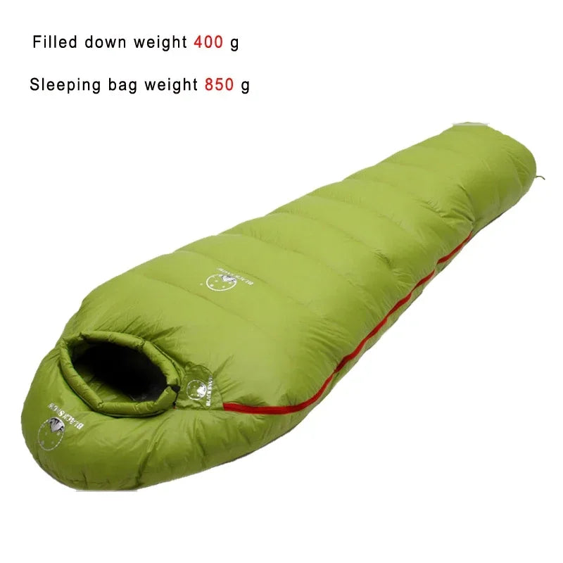 White Goose Down Adult Mummy Style Sleeping Bag. Winter, 4 Thicknesses.