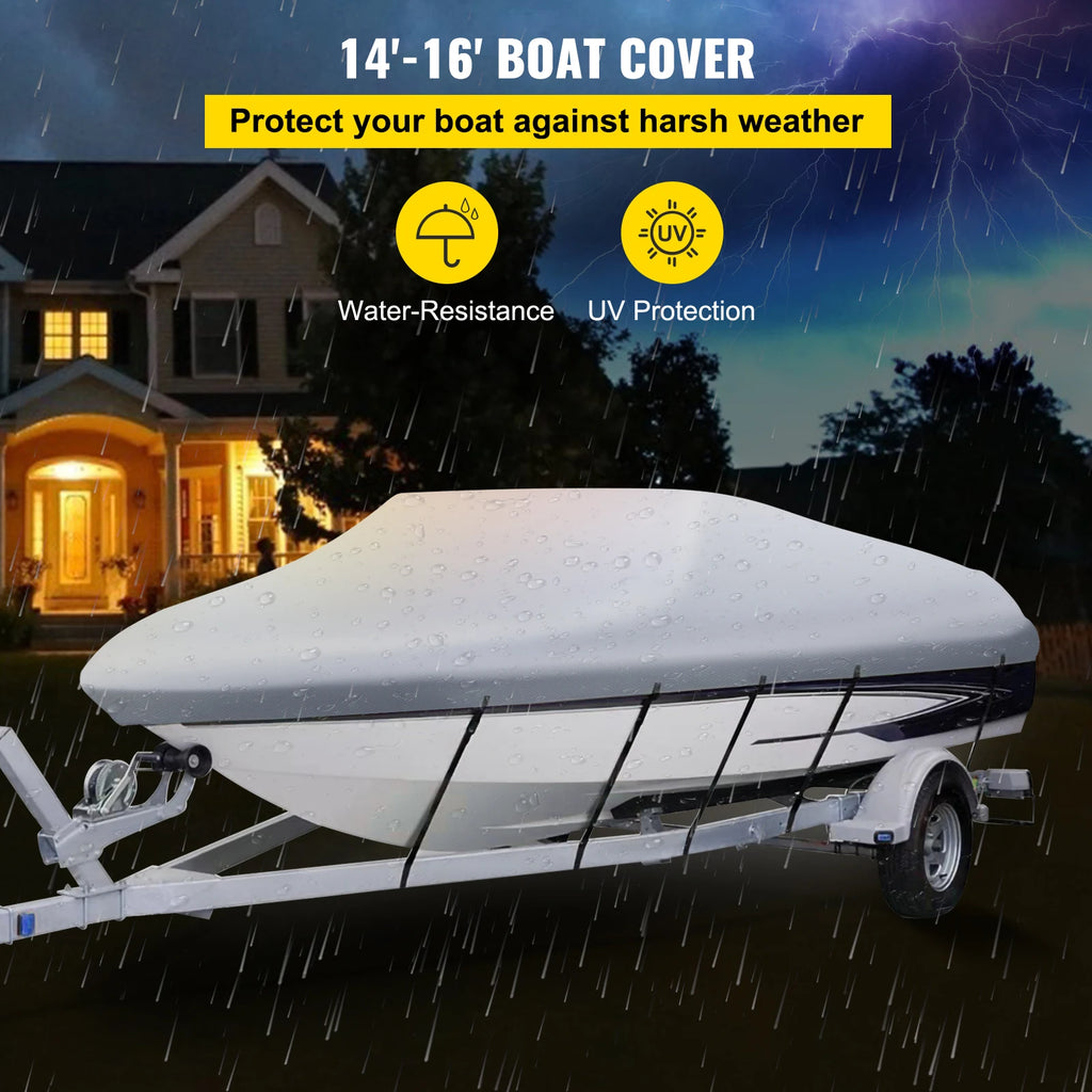 SucceBuy 14-28FT Waterproof Boat Cover. 3Layer, Storage Bag, Adjustable Straps.
