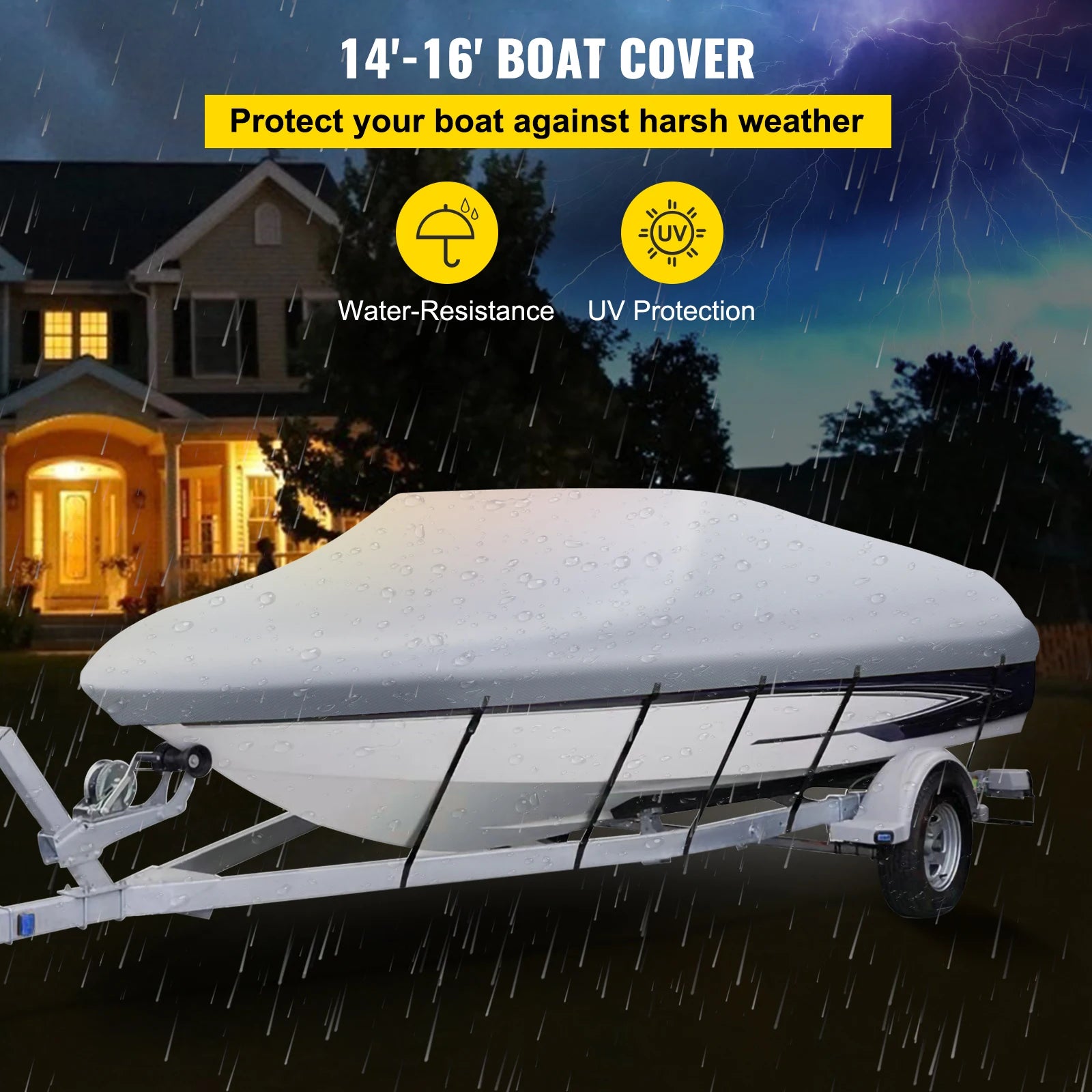 SucceBuy 14-28FT Waterproof Boat Cover. 3Layer, Storage Bag, Adjustable Straps.