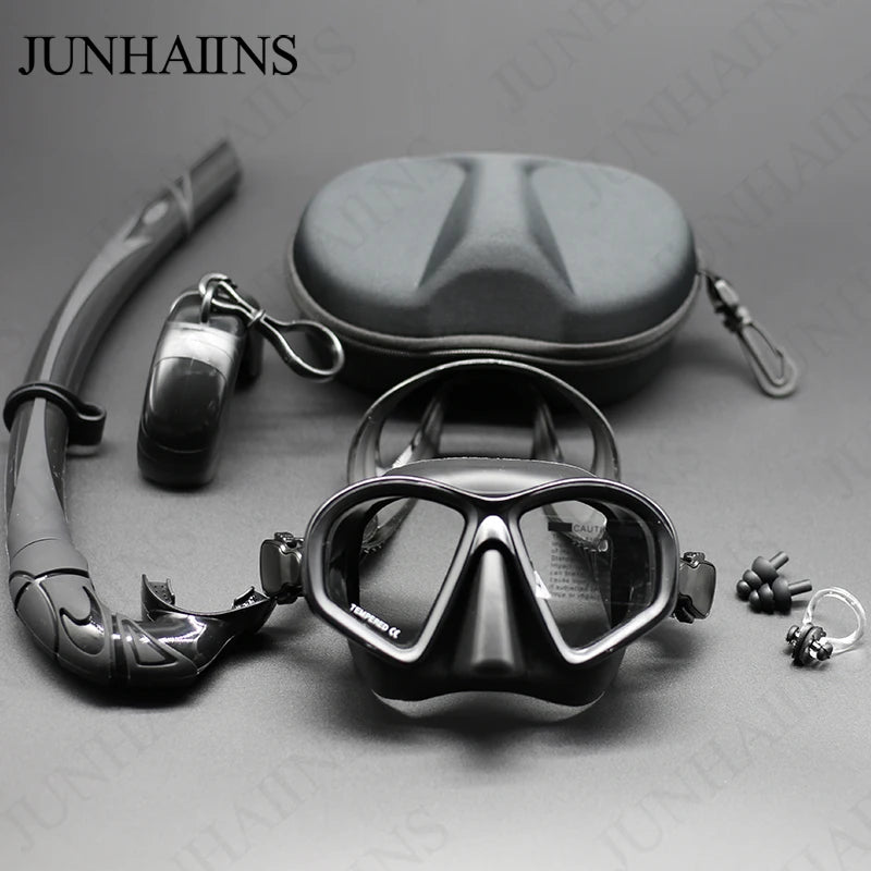 JUNHAIINS Tempered Glass - Freediving Mask - Snorkeling Set. Camera Mount.