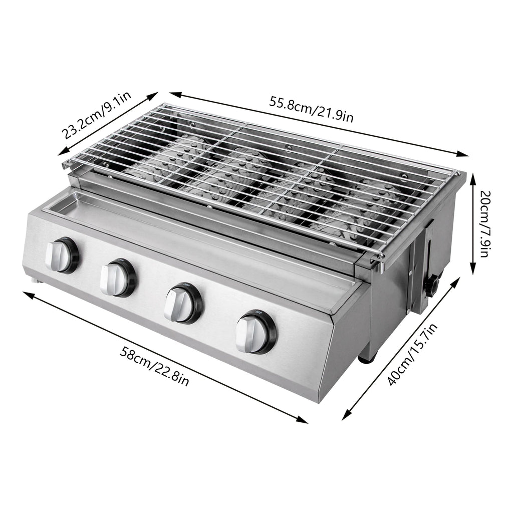 Stainless Steel ,Smokeless Barbecue Grill. 4 Burners LPG Gas.
