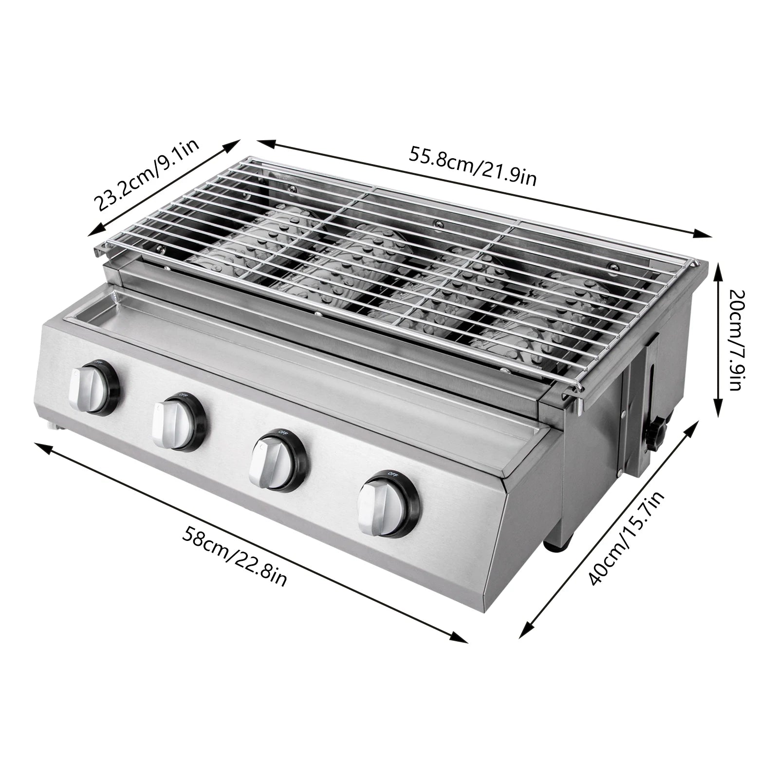 Stainless Steel ,Smokeless Barbecue Grill. 4 Burners LPG Gas.