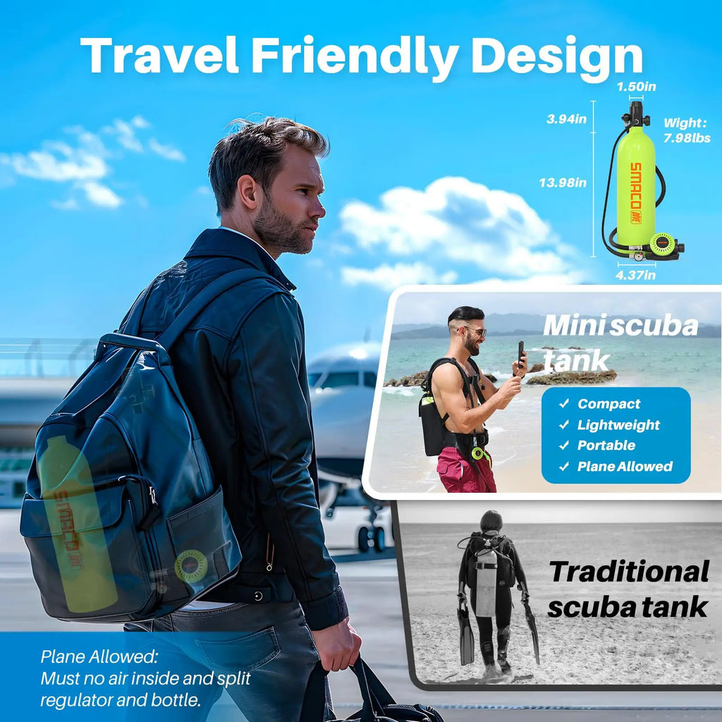 Mini Scuba Tank - 1.9L - 3000 PSI - Up To 10 Minutes Dive Time.