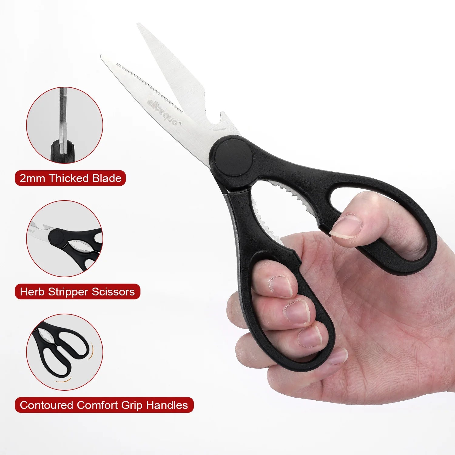 ELITEQUO All Purpose Kitchen Scissors, Heavy Duty Stainless Steel . Soft Grip Comfort Handle.