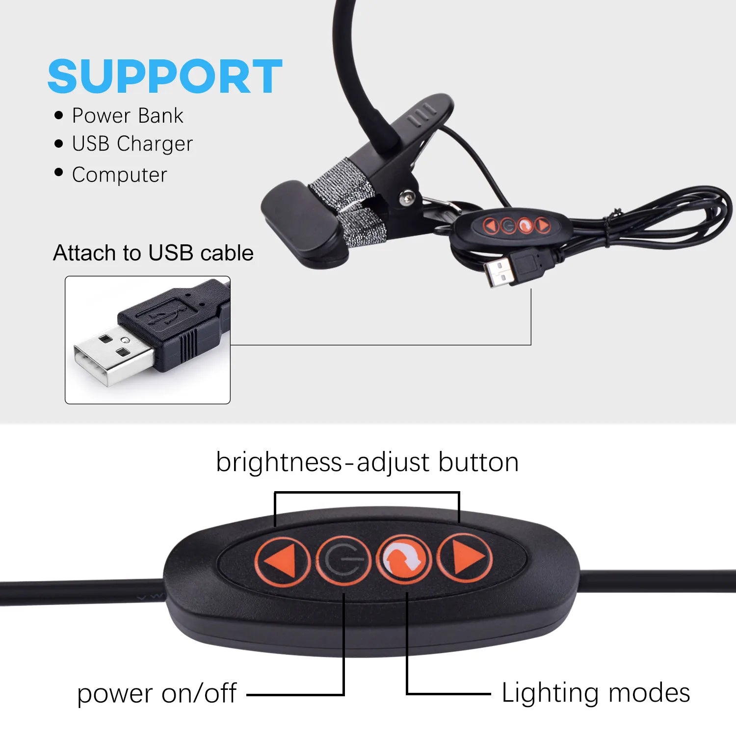 5W LED Clip on Desk Lamp with 3 Modes - 11 Brightness - Clamp.