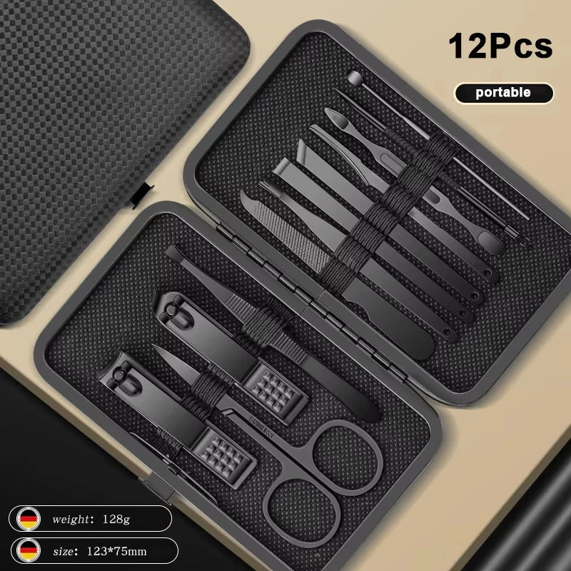 8/12/15/20/24pcs Black Nail Clipper Set. Pedicure, Knife, Stainless Steel, Nail Beauty Tool, Portable Travel Box.