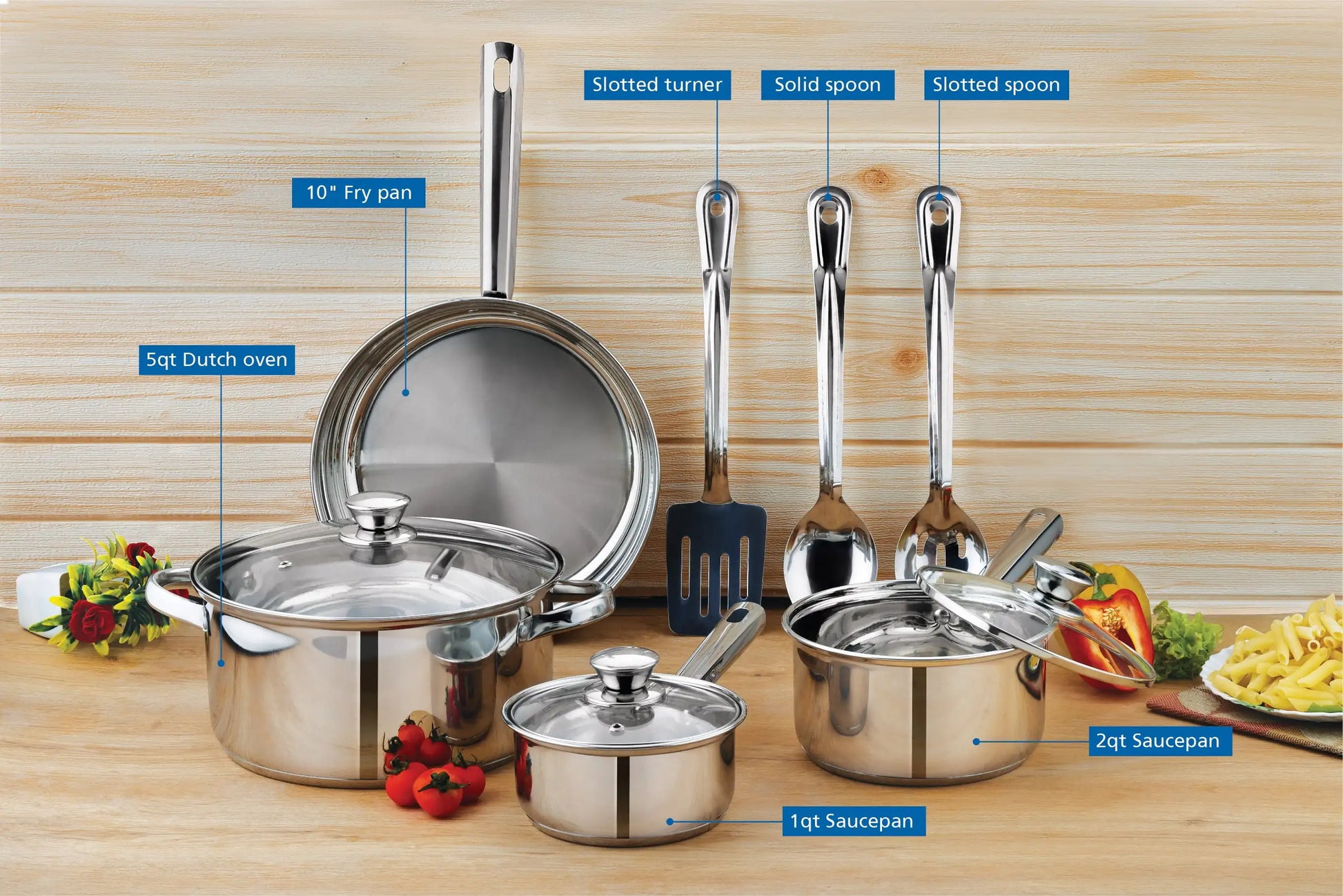 10-Piece Nonstick Stainless Steel Cookware Set. Durability And Style For Everyday Homemaking.