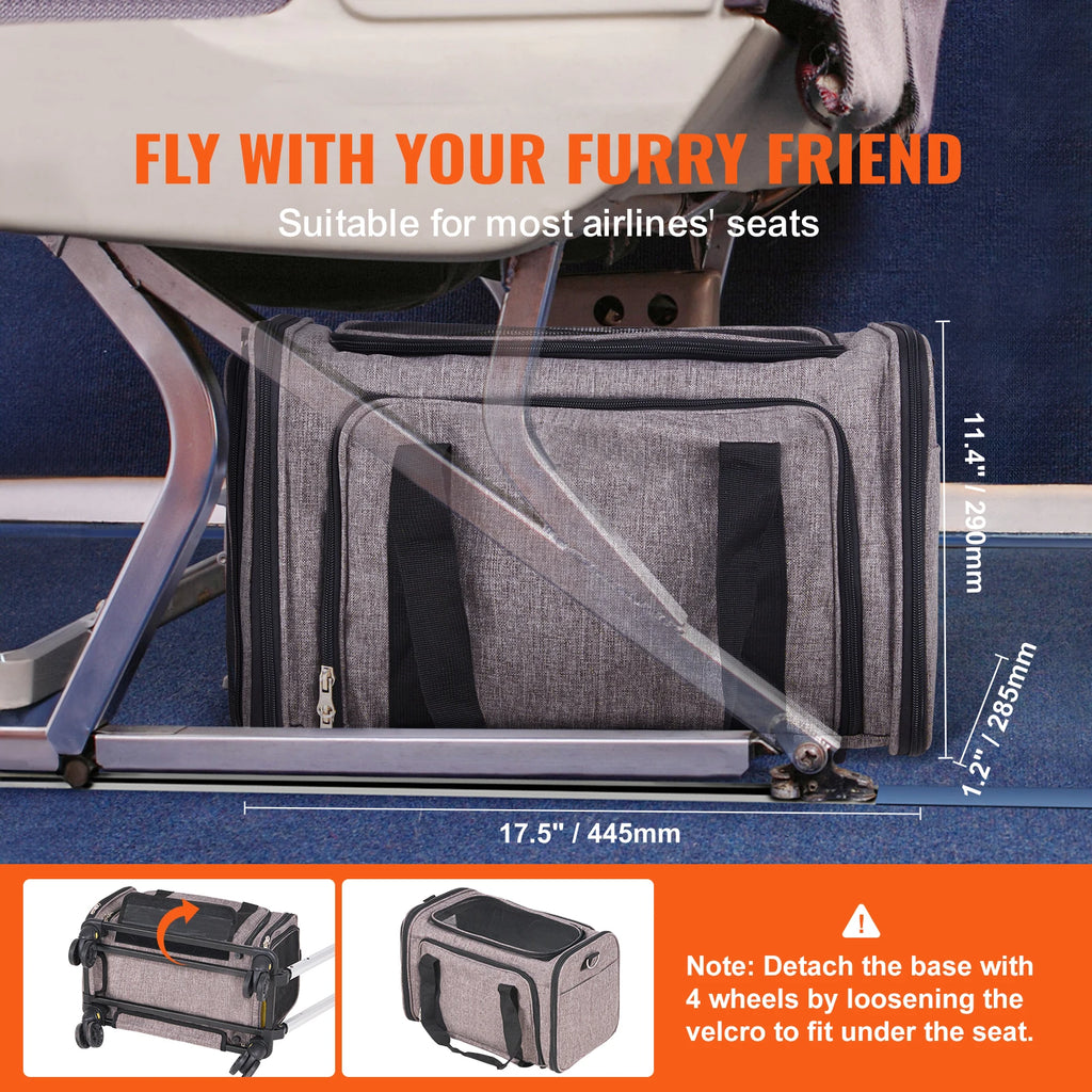 Pet Carrier- Breathable Backpack With Telescopic Handle- Wheels And Shoulder Strap.