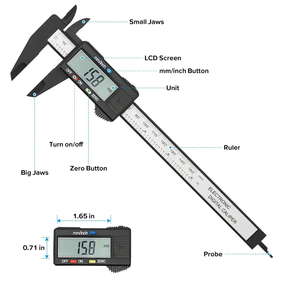 150mm, 100mm Electronic Digital Caliper. Carbon Fiber, Dial Vernier Caliper.