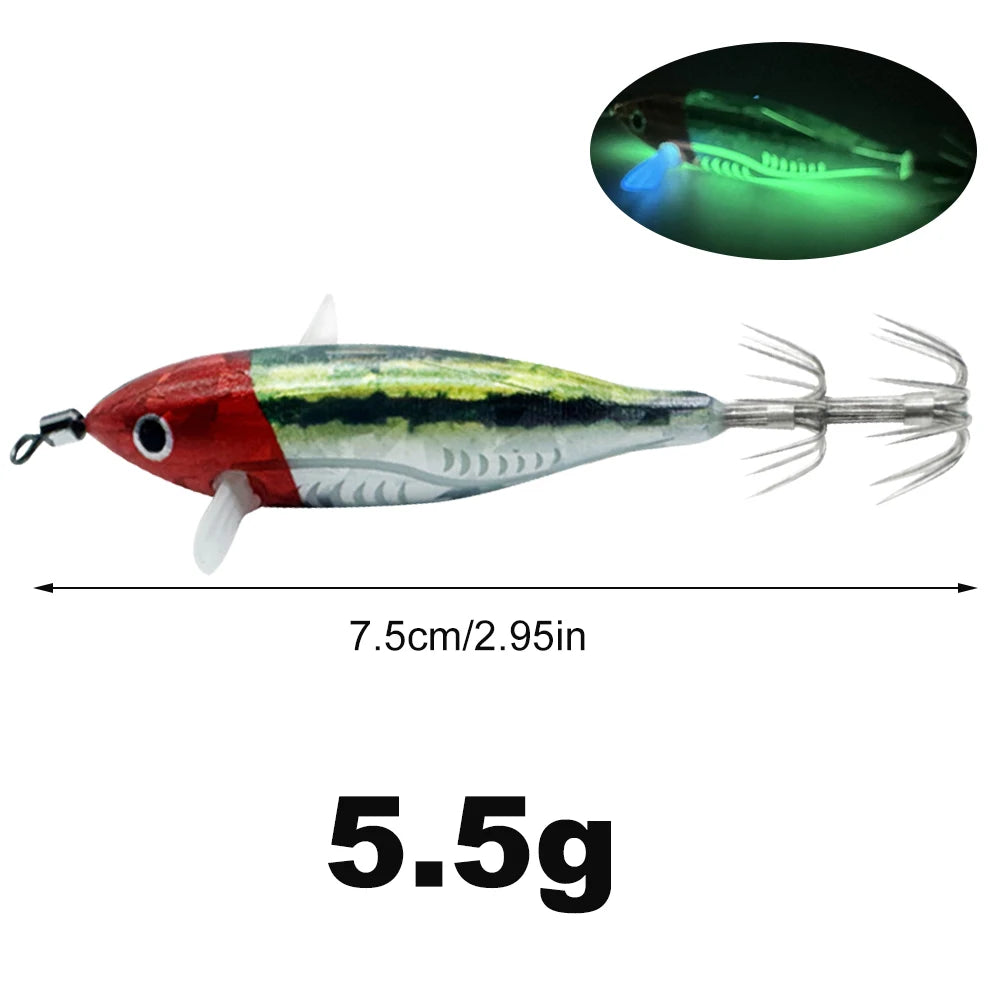 Horizontal wood Shrimp. 5.5g Luminous Floating lure. Squid Jigging, Shrimp ,Octopus.