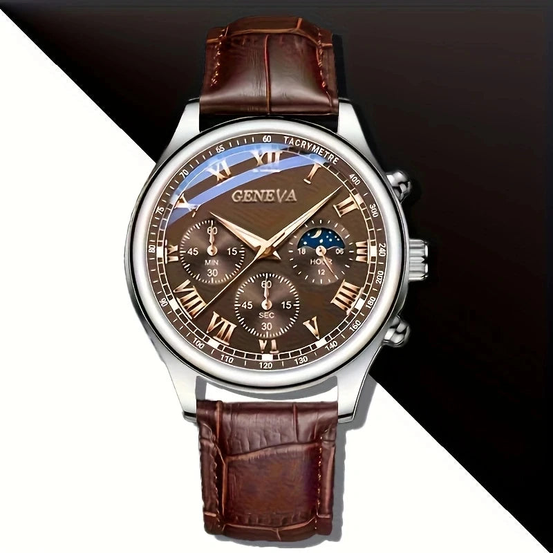 GENEVA High Quality Men's Luxury Belt Fashion Quartz Watch. Waterproof - Glows.