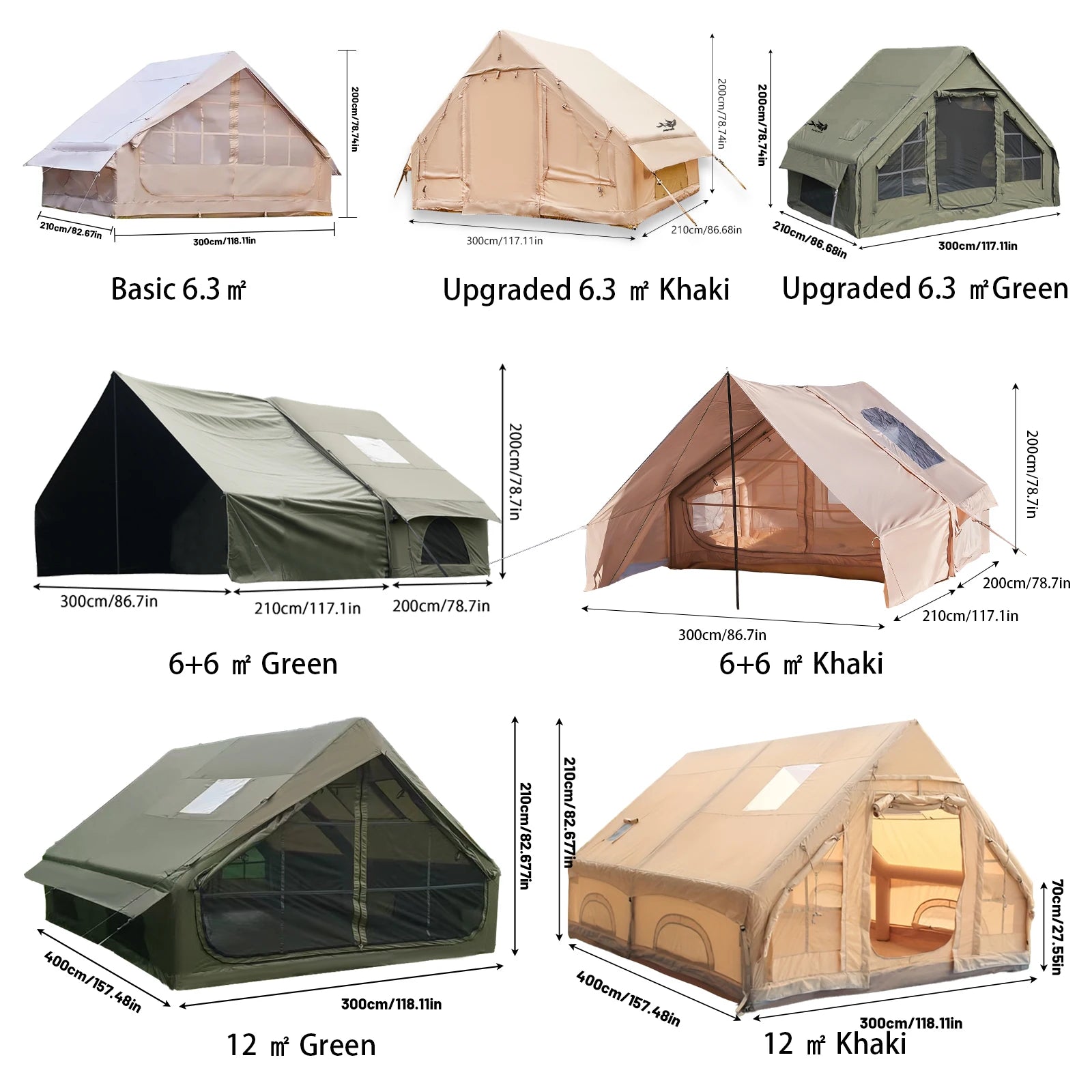 Large Inflatable Camping Tent With Skylight, Quick Air-Flow & Breathable Mesh Design, Summer Or Winter Glamping.