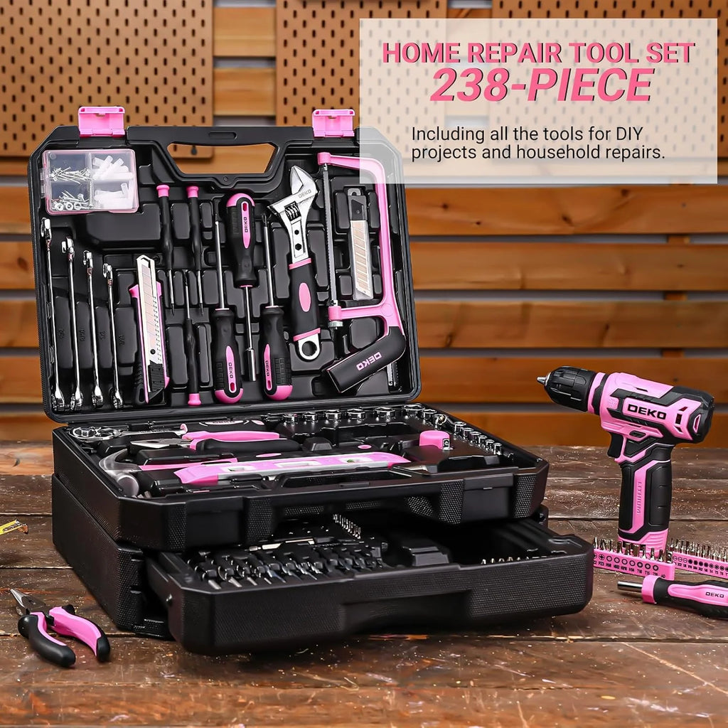 DEKO Home Mechanic Toolbox with 12V Power Cordless Drill. Storage Organizer Case.