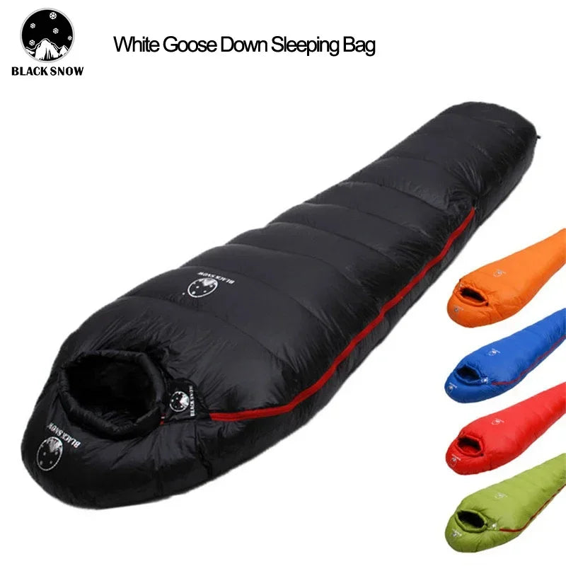 White Goose Down Adult Mummy Style Sleeping Bag. Winter, 4 Thicknesses.