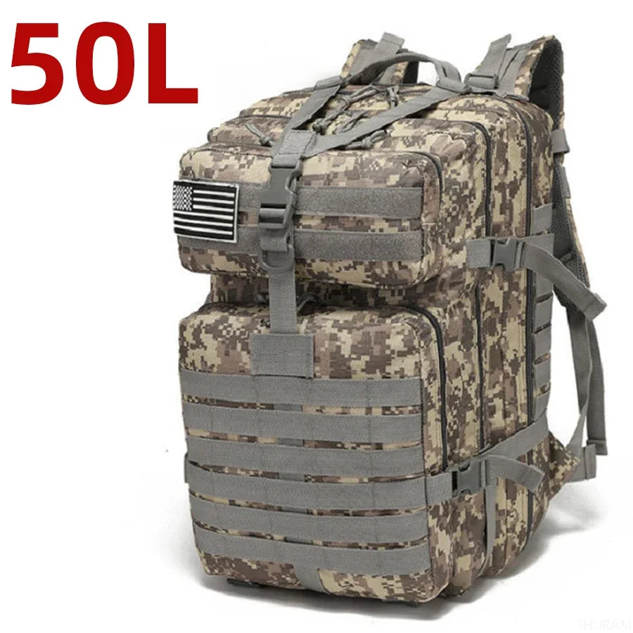 25L/50L Sturdy Nylon Waterproof, Tactical Camping, Hiking Backpack.