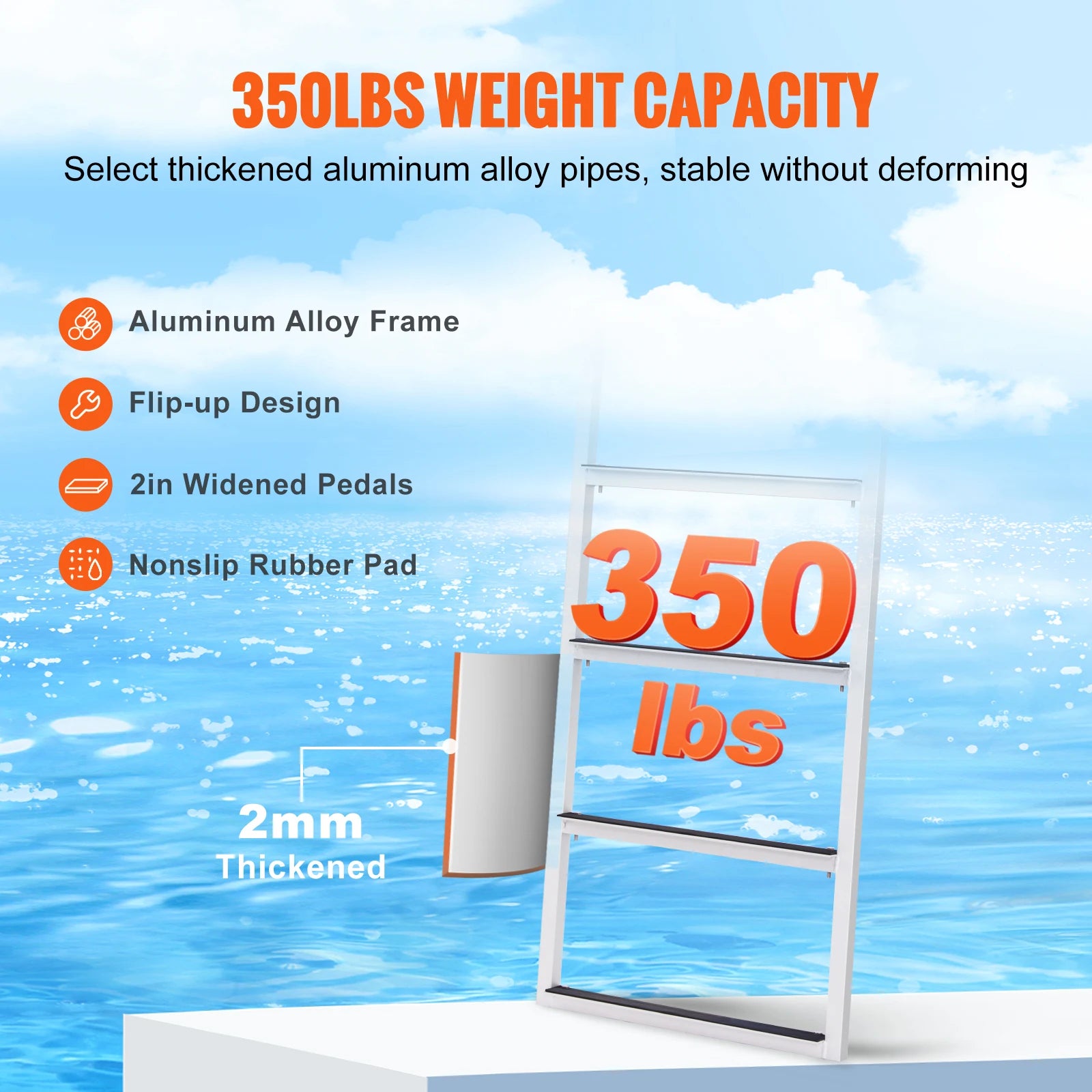 VEVOR 3/4/5 Steps Flip Up Dock Ladder. Boat Boarding.