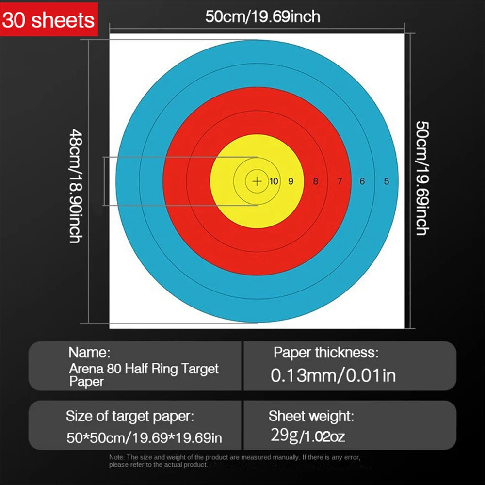 30 Bow And Arrow Paper Targets. Full ring- Half Ring Targets.