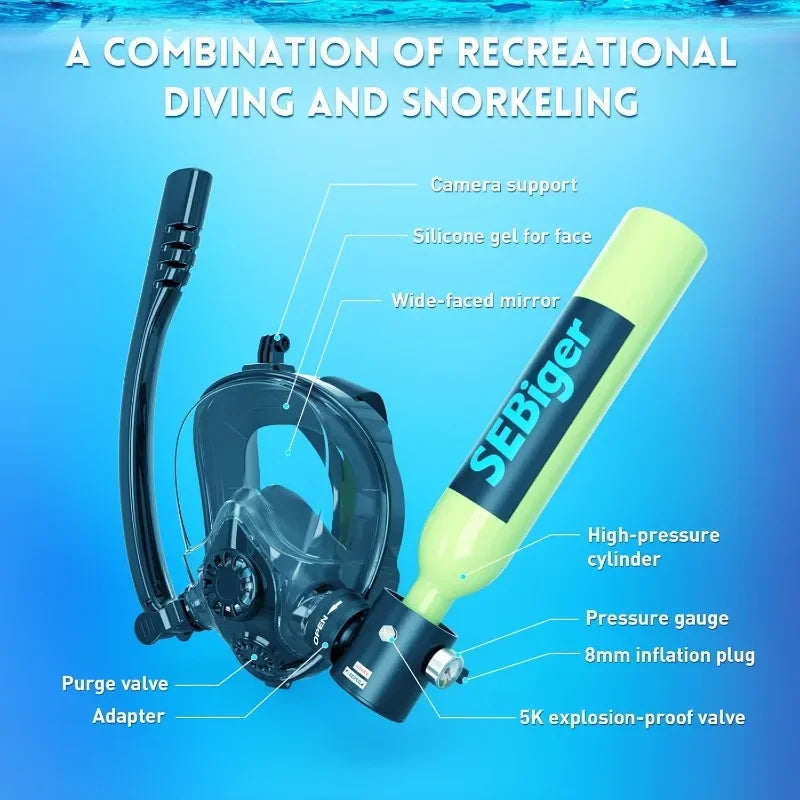 Snorkel - Mask - Mini Scuba Tank - 0.5L Up to 6 Minutes - 30ft Diving Depth.