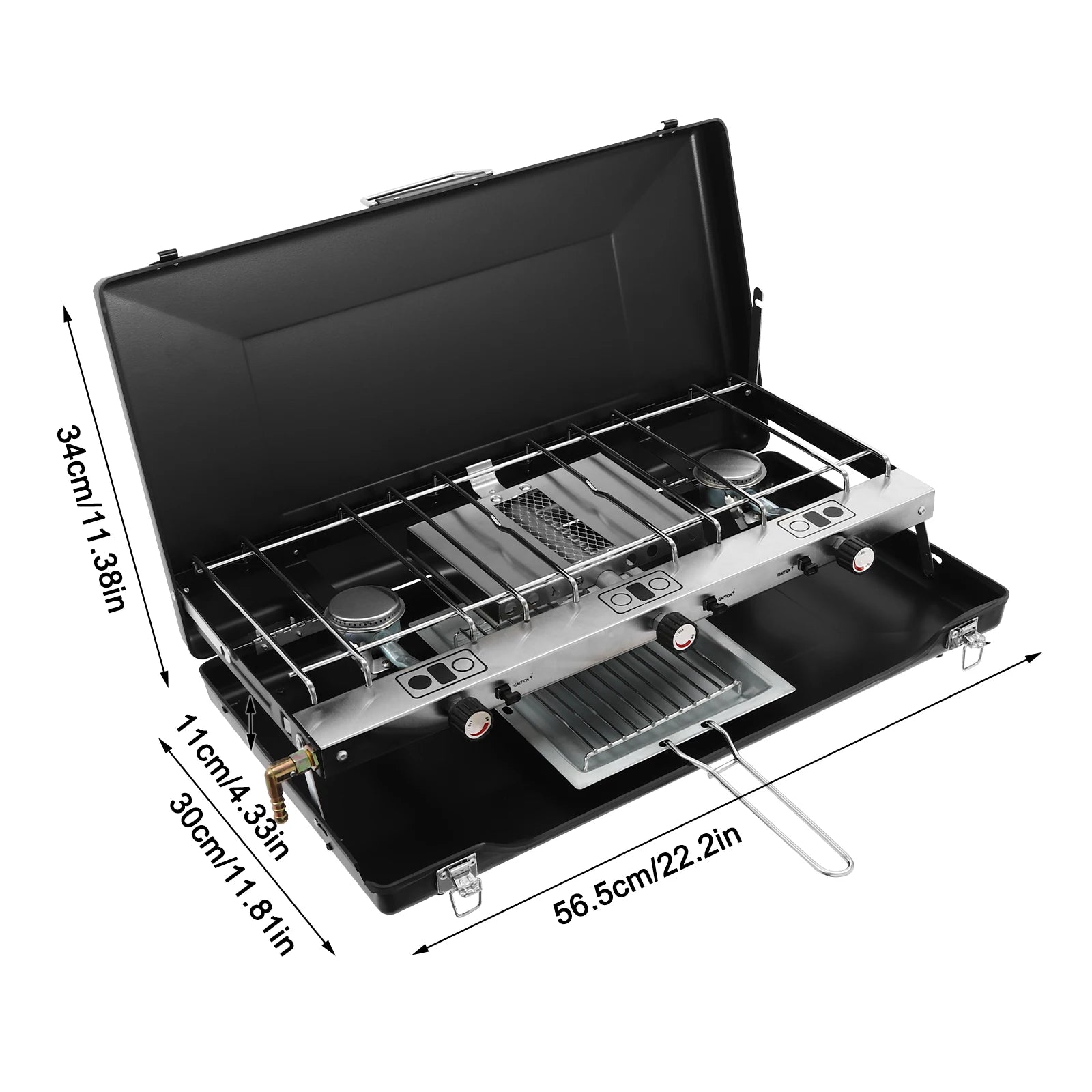 Portable Camping Stove with Griddle. 3 Burner, Propane Gas. Camping, Barbecues.