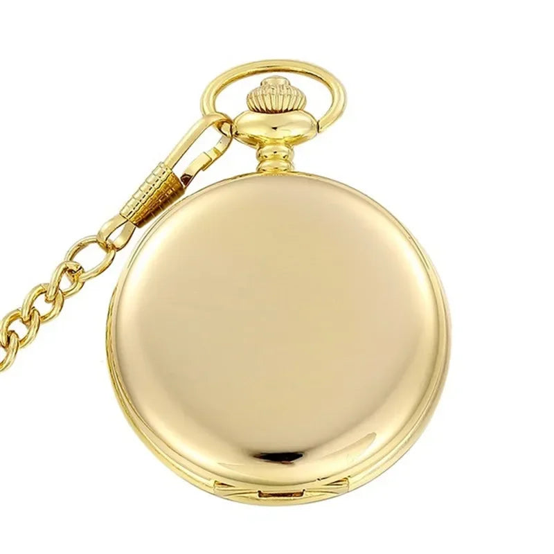 Silver Smooth Quartz Pocket Watch. Stainless Steel with Short Chain.
