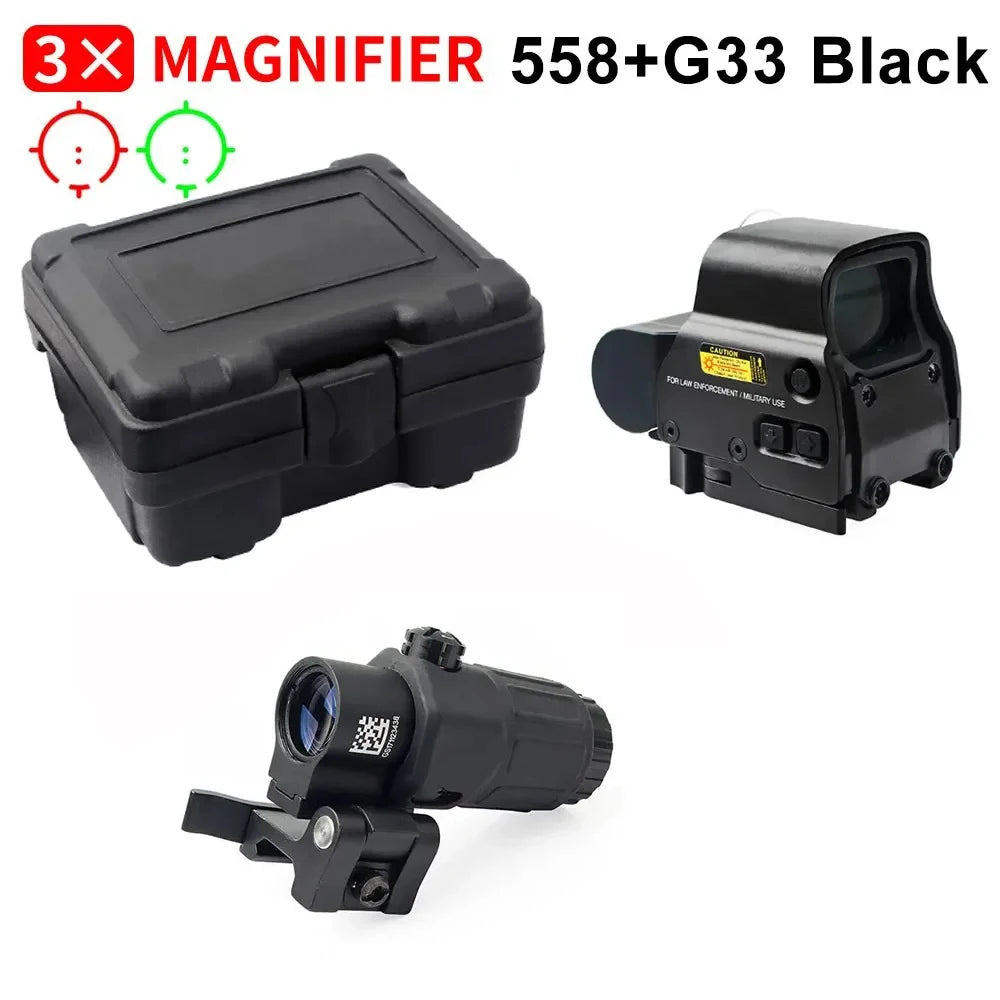 558+G43 Holographic Collimator Sight. 558+G33/G45 Red Dot Optic Sight. W/20mm Rail Mounts&Quick Detach Lever.
