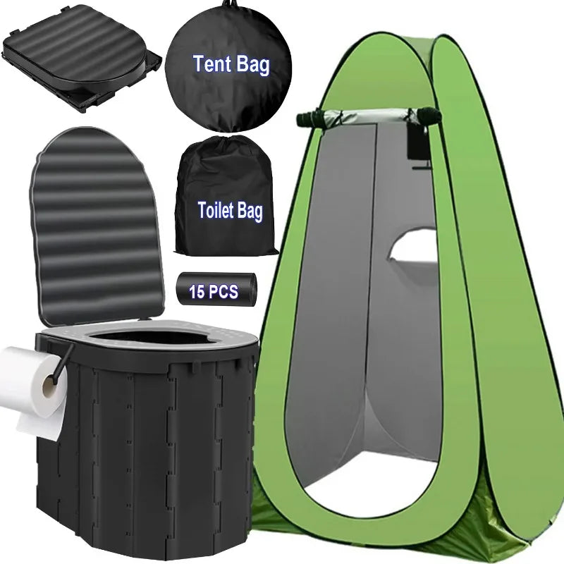 GAZILY Foldable Camping Toilet Set With Privacy Tent.
