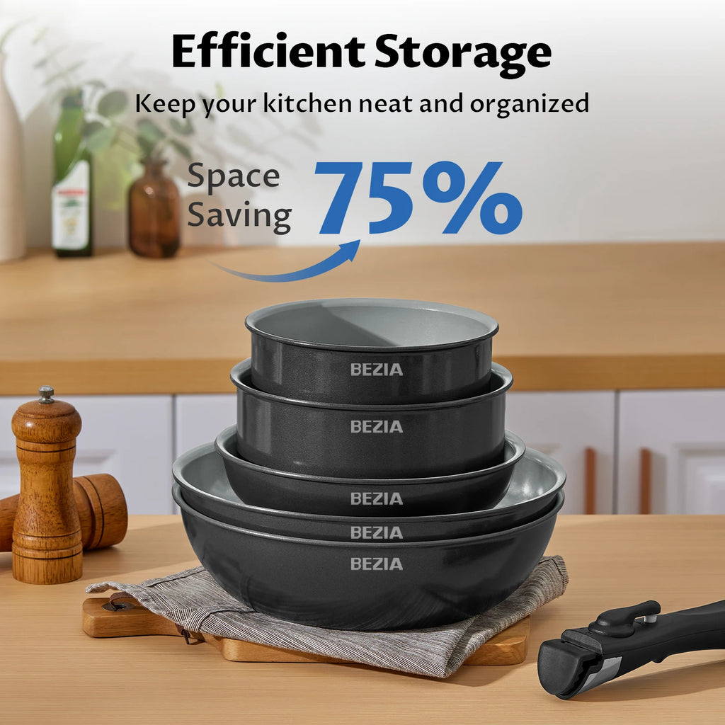 Induction Cookware With Ceramic Coating. Nonstick Set. 13pcs With Detachable Handles.