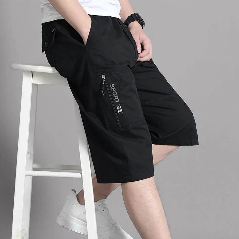 Men's Cargo Shorts, Zipper Pocket, Cotton Shorts. Elastic Waist, Sports -  Casual Short Pants.