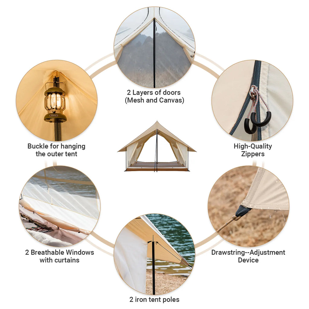 Camping Tent, Canopy And Mesh Tent Function. Glamping Tent With Huge Interior Space.