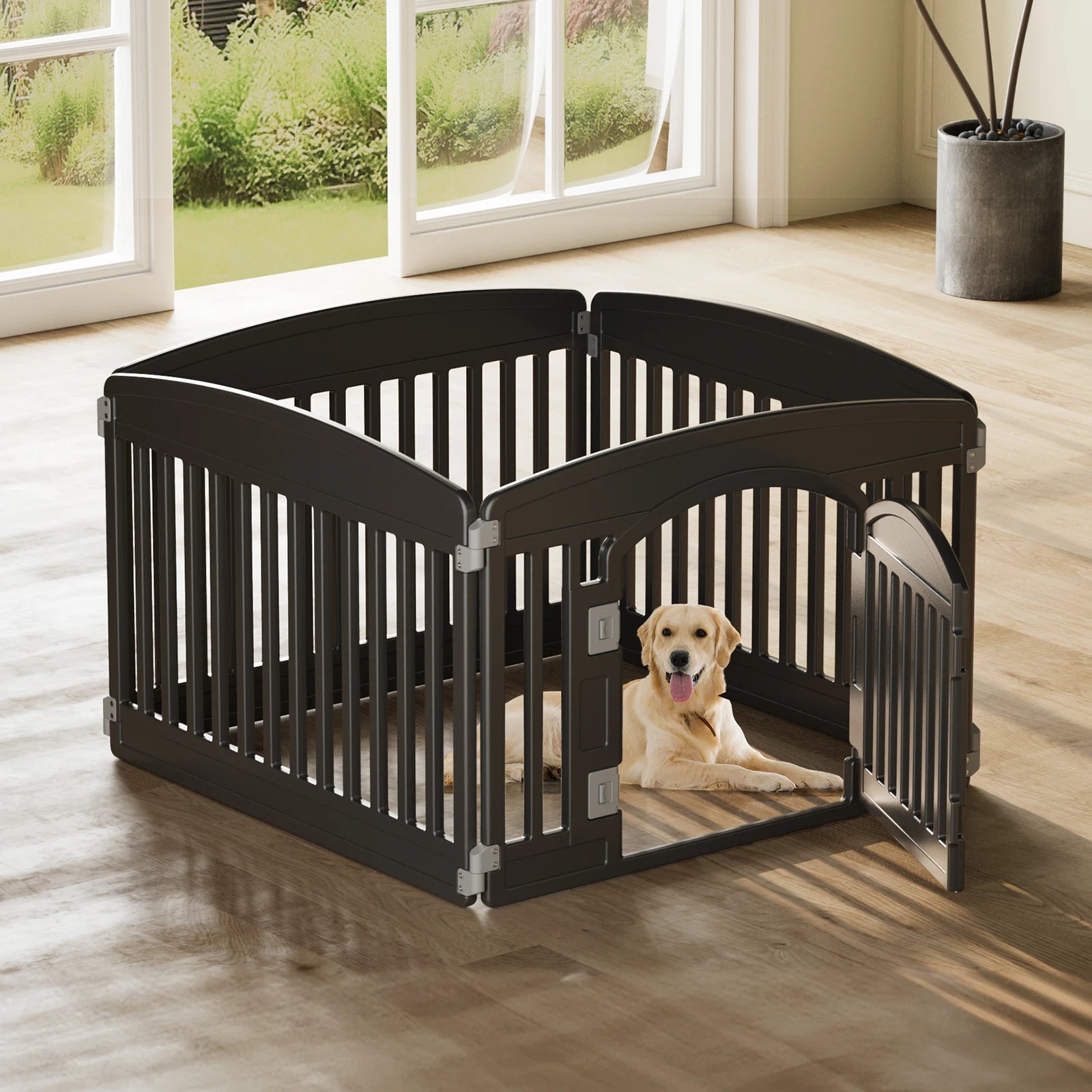JHK Plastic Dog Playpen. 6 Panel- 24IN Expandable Pet Fence.