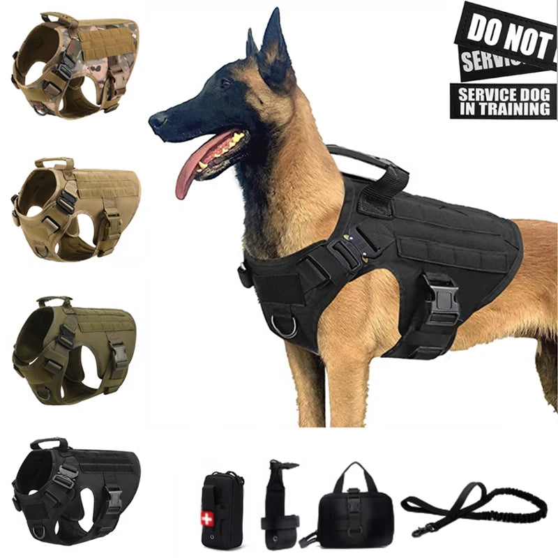 Tactical Military Vest,Tactical Training Dog Harness and Leash Set For All Breeds Dogs.