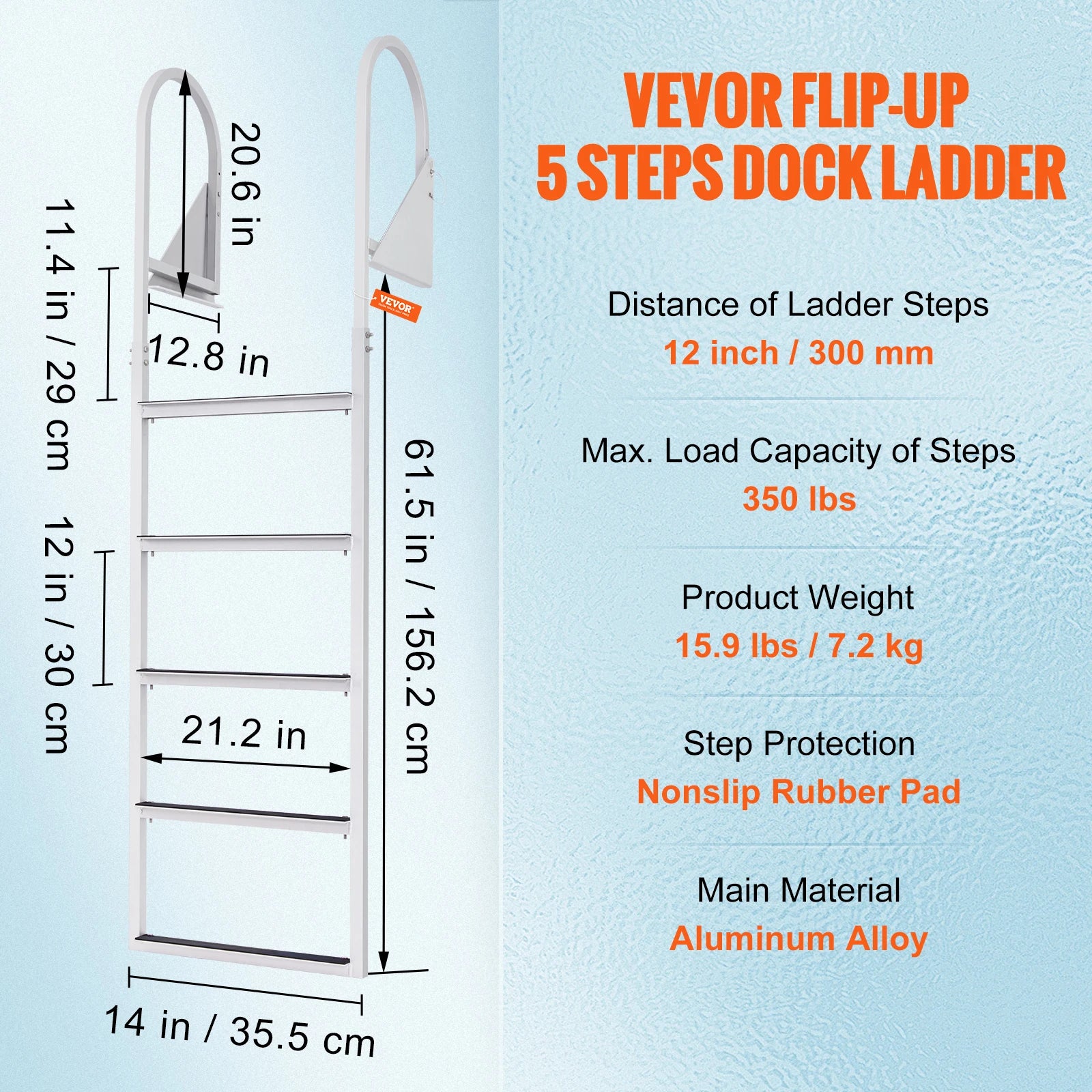 VEVOR 3/4/5 Steps Flip Up Dock Ladder. Boat Boarding.