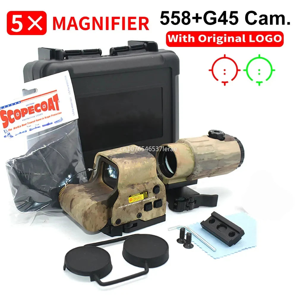 EOTECH 558 Holographic Collimator Red Dot Sight. G43/G33 3X, G45 5X Magnifier. W/20mm Rail Mounts & QD Lever.