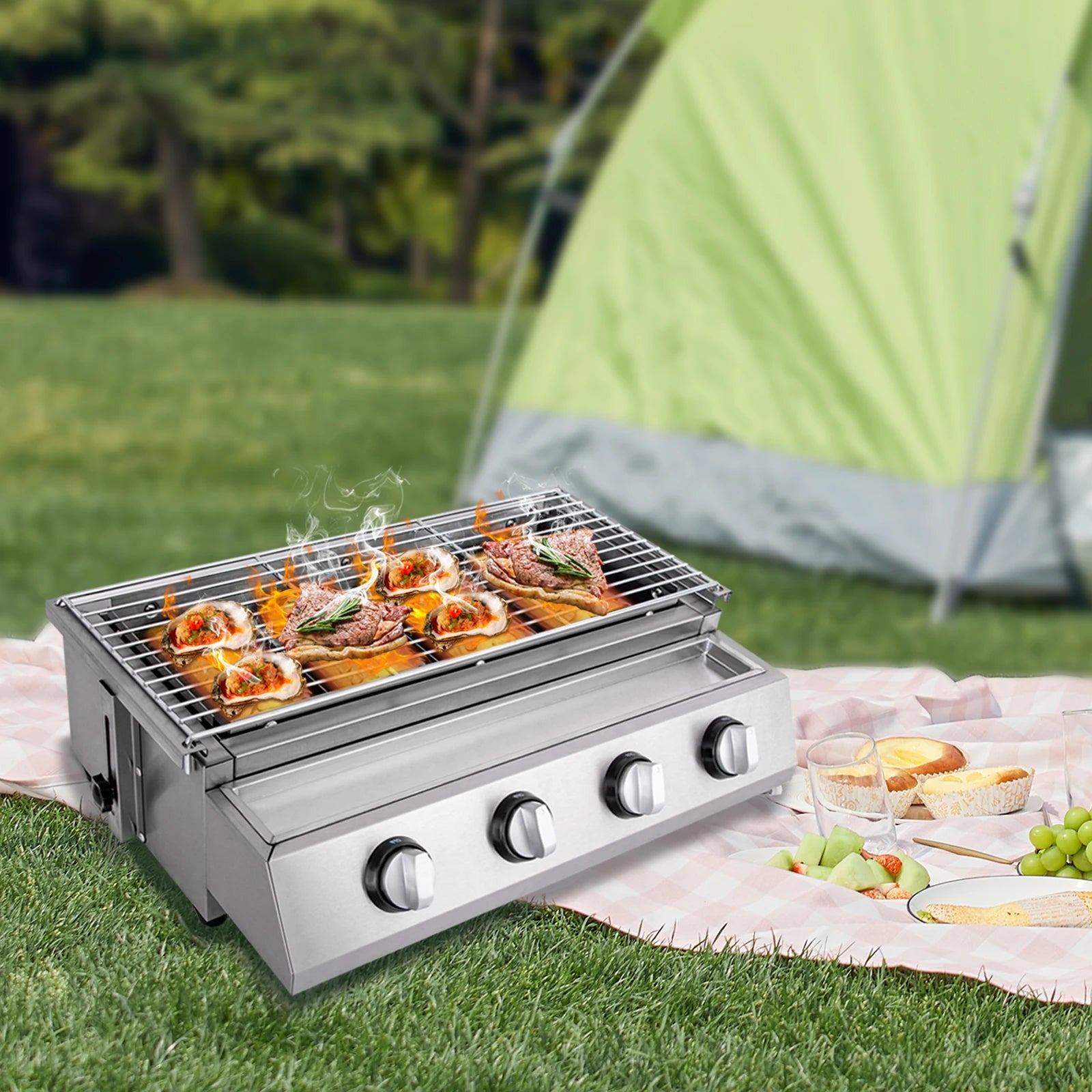 Stainless Steel ,Smokeless Barbecue Grill. 4 Burners LPG Gas.