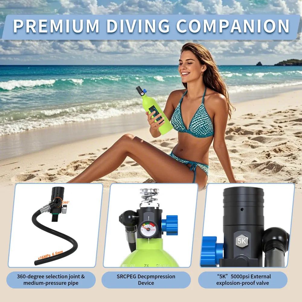 Scuba Gear Set, Mini Diving Tank, 1L Capacity With 3000 PSI.