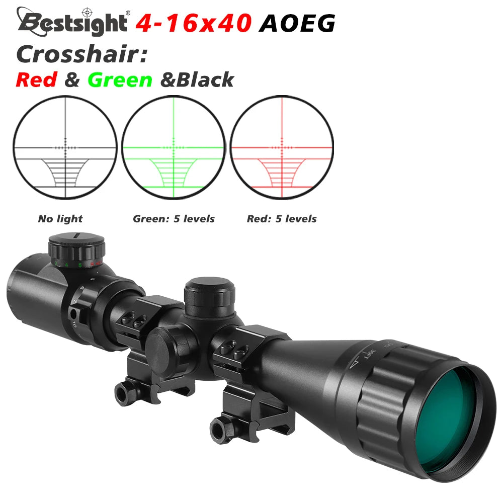 4-16X40 AOE Optics, Red & Green Dot Illuminated Rifle Scope. 20 MM Rails.