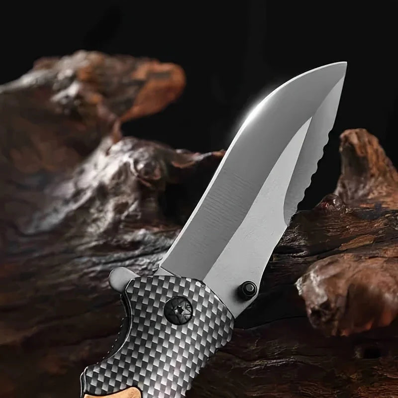 Tactical Rust-Resistant Steel EDC Knife. V-Ground Spear-Point Blade With Clip.