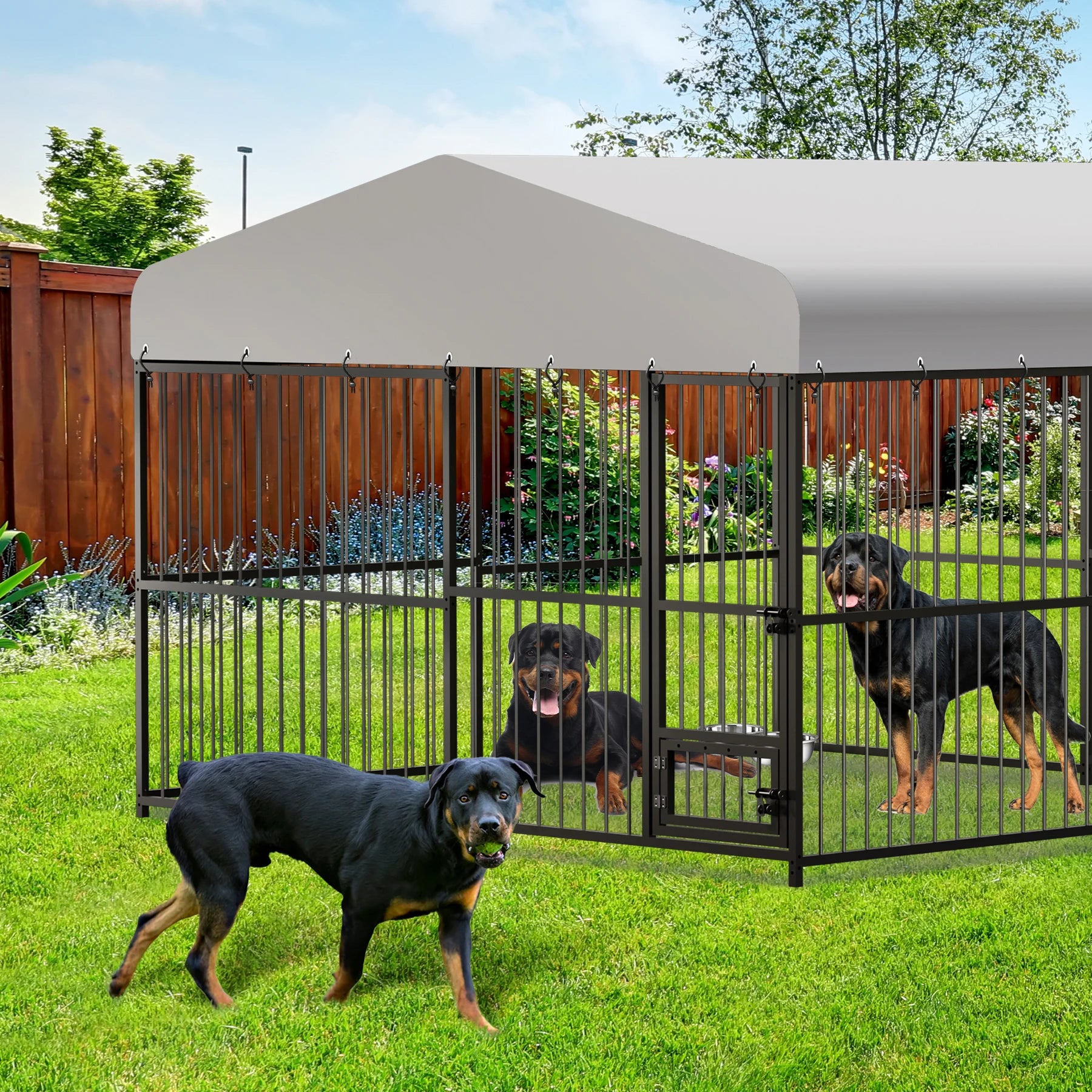 10X10X6FT Large Outdoor Dog Kennel With Roof, Safety Locks, UV & Water Resistant Cover.