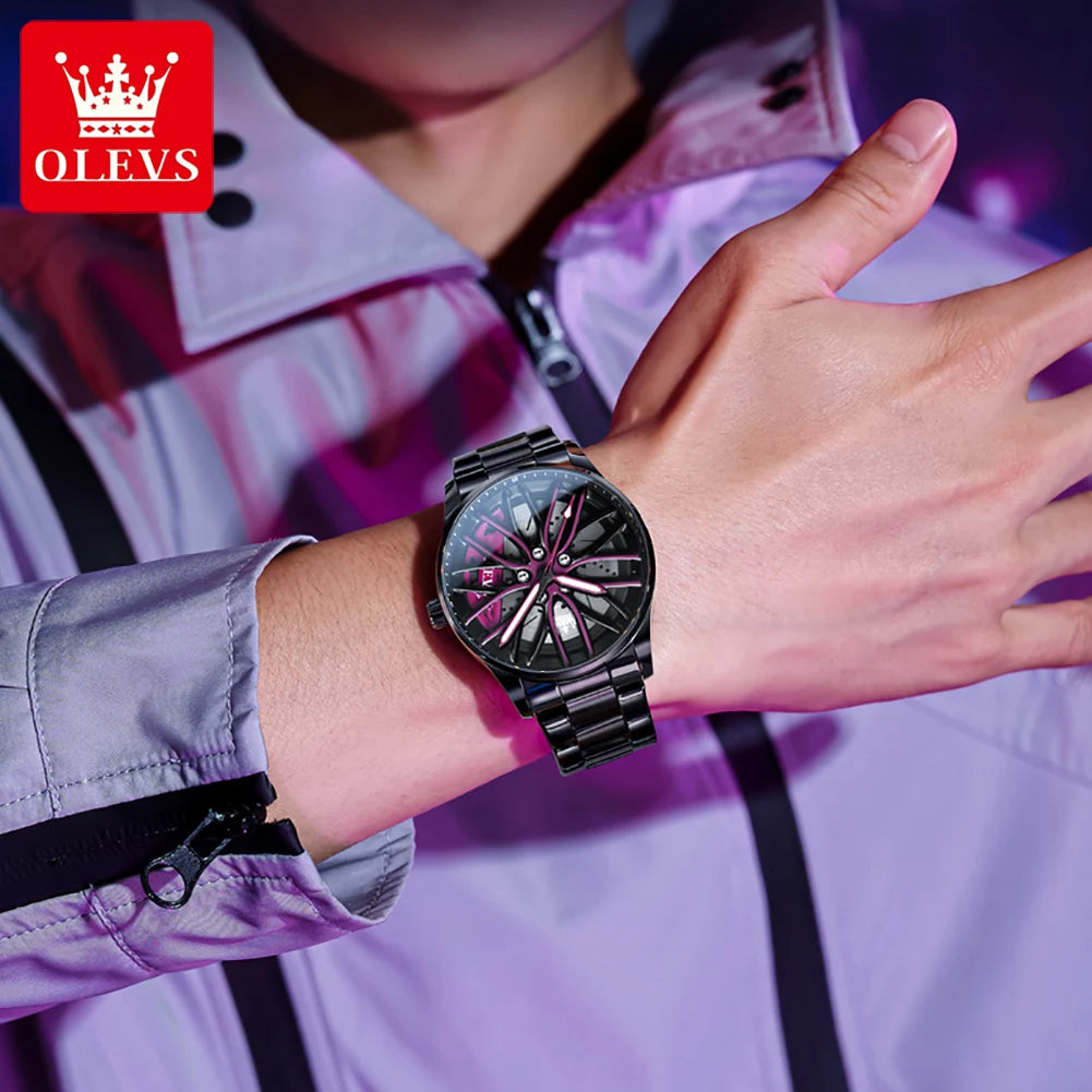OLEVS 9937 Men's Rotatable Wheel Hub Dial Fashion Trend Quartz Watch, Waterproof, Luminous, Stainless Steel.