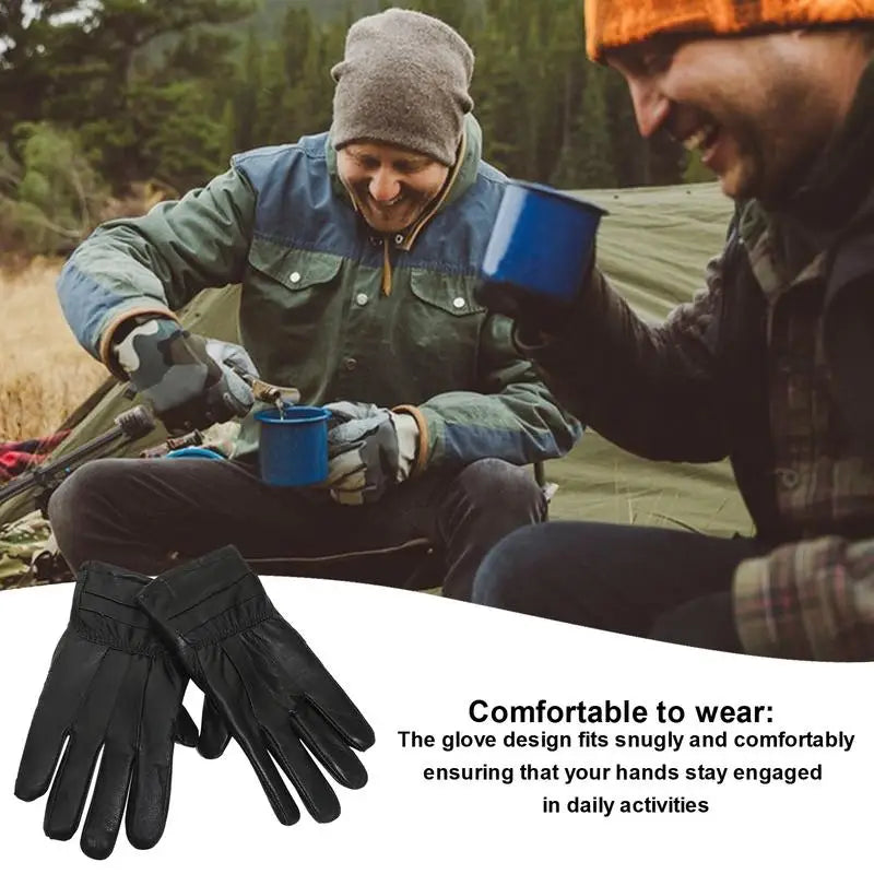 Leather Work Gloves- Winter- Windproof- Cold-resistant Motorcycle Gloves.