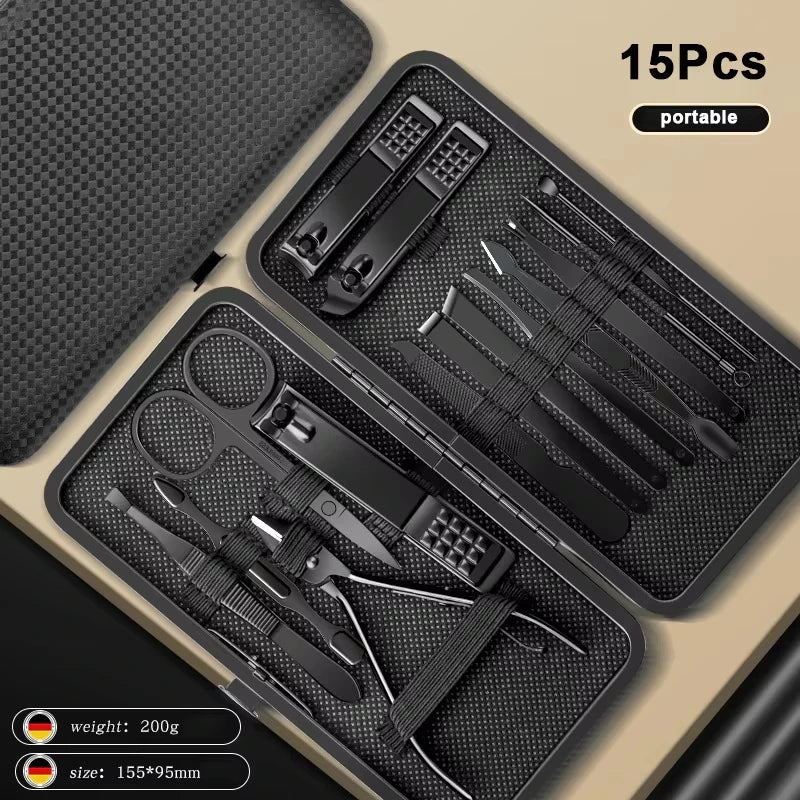 8/12/15/20/24pcs Black Nail Clipper Set. Pedicure, Knife, Stainless Steel, Nail Beauty Tool, Portable Travel Box.