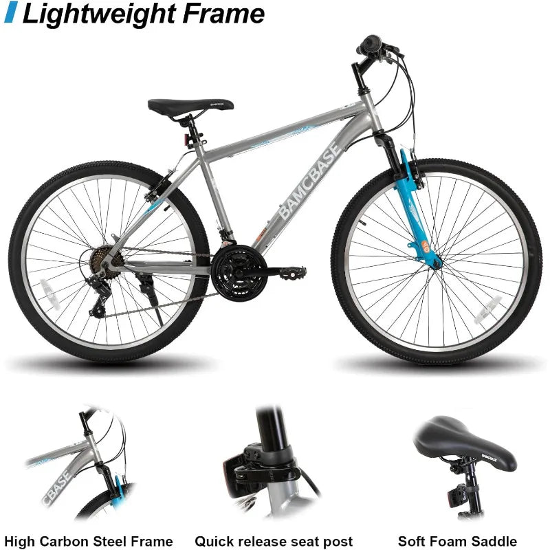 27.5 Inch Mountain Bike, 21 Speeds, High-Tensile Steel Frame, V Brake, Hardtail.