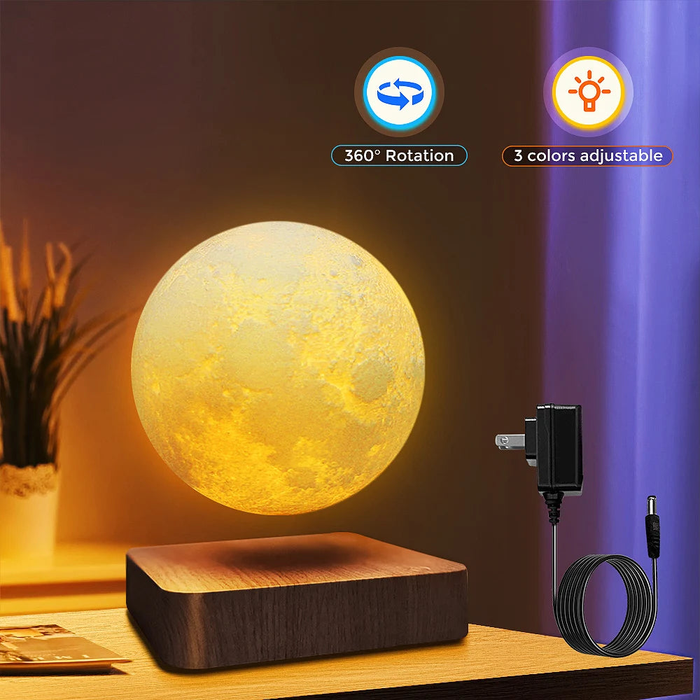 Levitating Moon Table Lamp, Magnetic Floating Night Light With 3 Lighting Modes, 3D Printed Levitation Bedside Table Lamp.