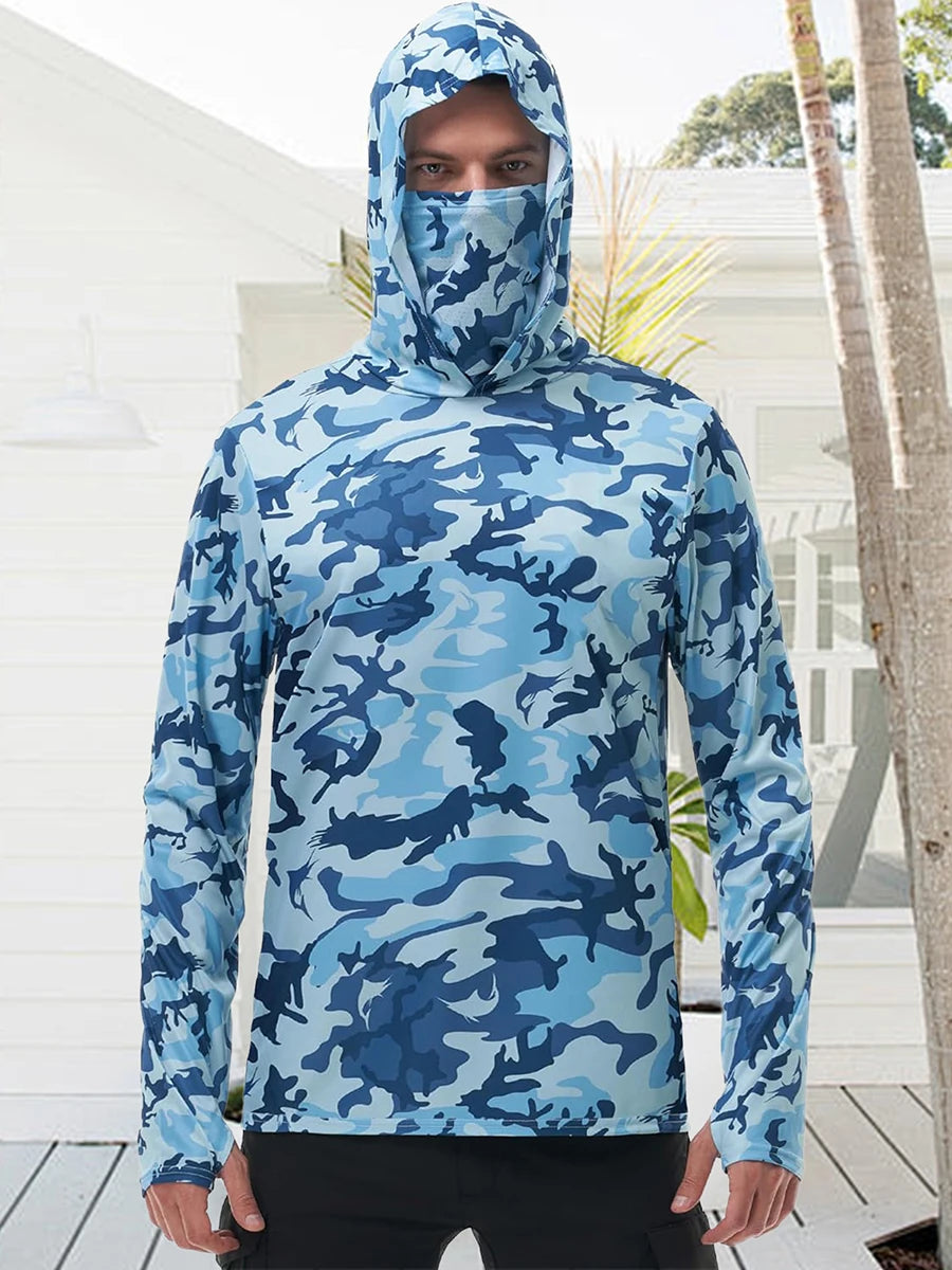 Fishing Hoodie With Built-In Face Mask For Sun Protection.