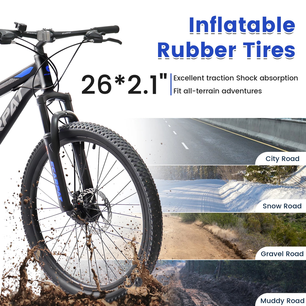 Ecarpat Dual Full Suspension Mountain Bike. 24/26/27.5 Inch, 21-Speed, Disc Brakes.