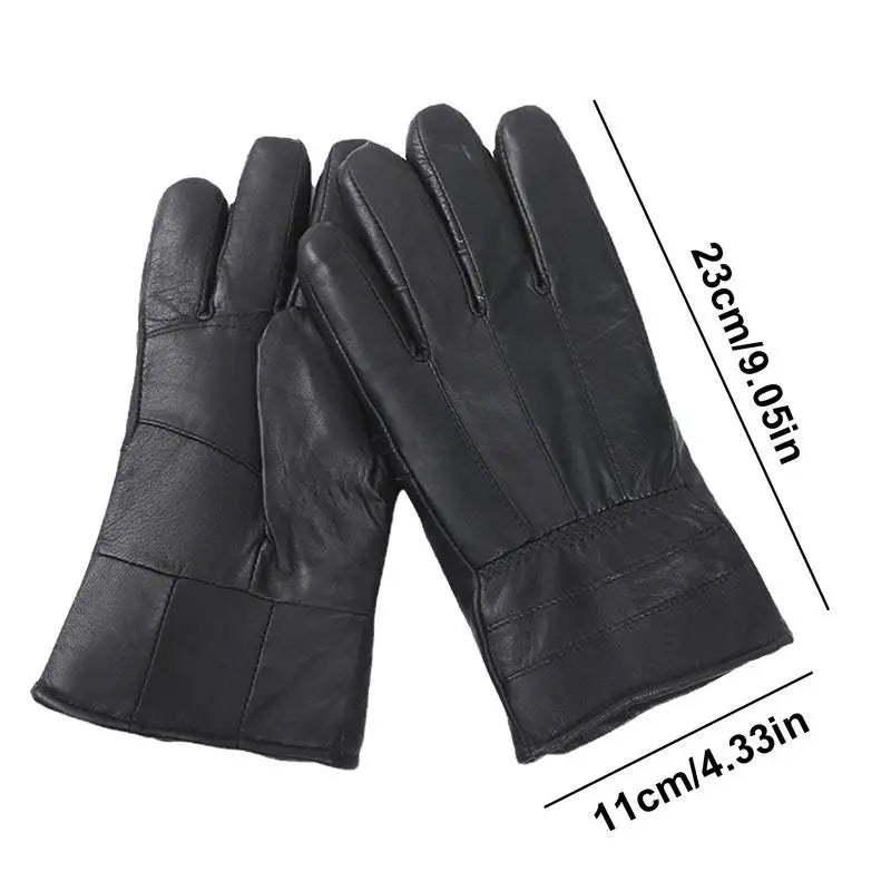 Leather Work Gloves- Winter- Windproof- Cold-resistant Motorcycle Gloves.